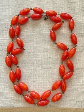 Vintage Orange Beaded Bakelite Statement Strand Necklace - Women Jewelry